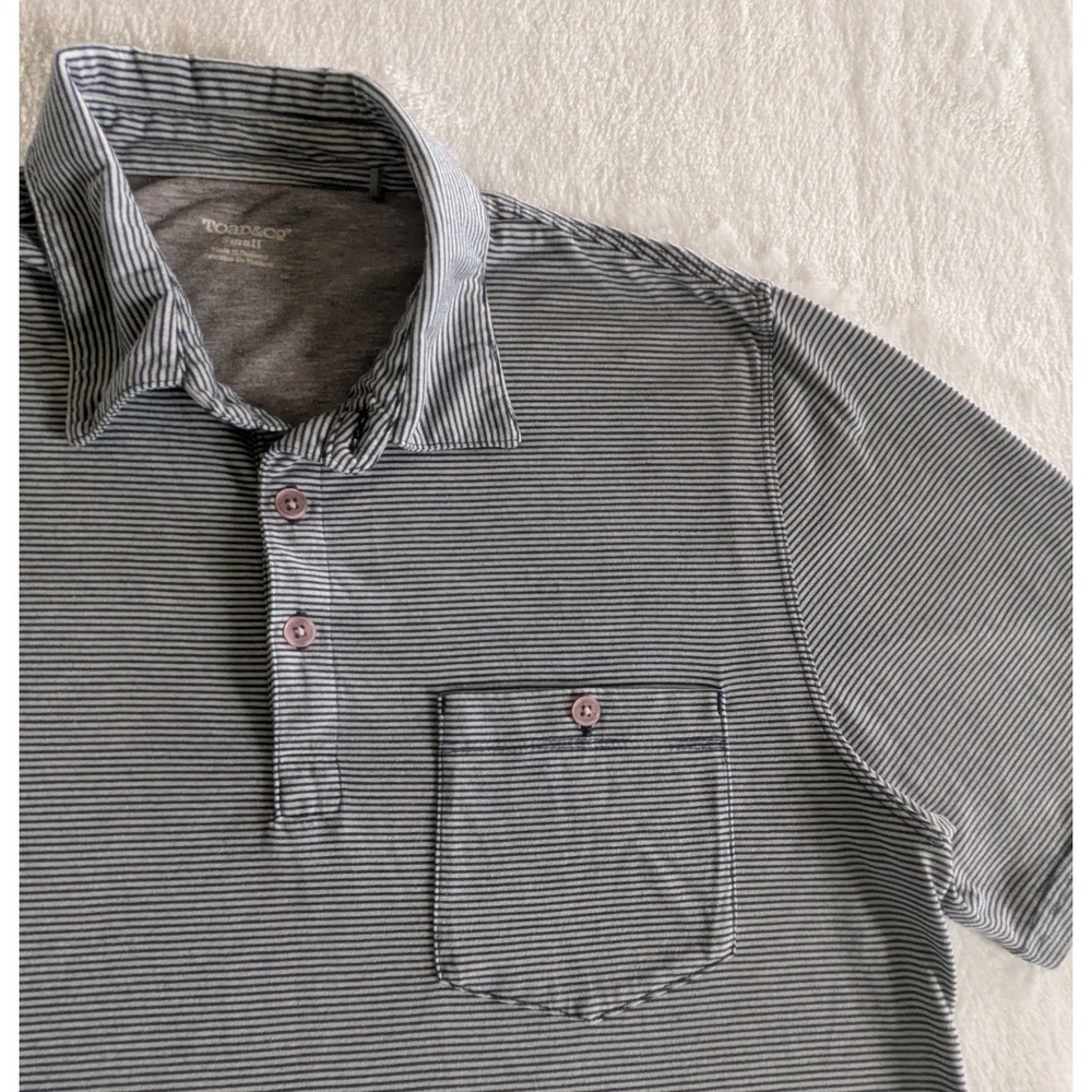 Toad&Co Womens Small Polo Shirt Blue Stripe Short Sleeve Collared Lightweight‎